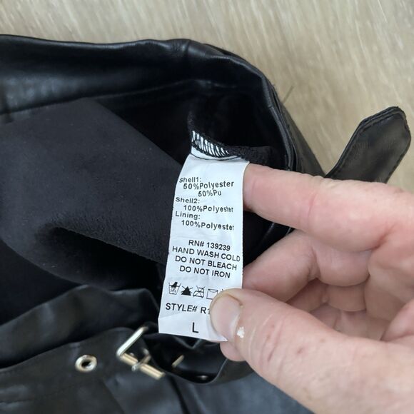 DO+BE Faux Leather Belted Black Tweed Shorts L High Waist Fringe Hem Biker Chic - Picture 6 of 9